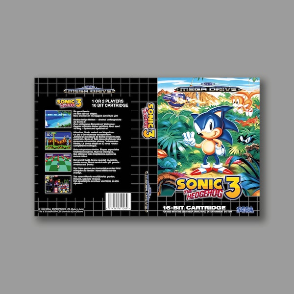 Replacement Cover - Sonic 3 (PAL Version) - SEGA Megadrive Replacement Custom Game Cover - High Quality Print