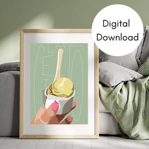 Gelato Printable Wall Art | Italian Ice Cream Kitchen Decor | Pastel Dessert Art | Download Gelato Print | Summer Illustration
