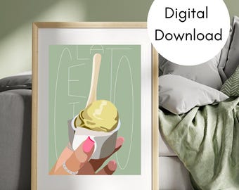 Gelato Kitchen Print: Italian Ice Cream Dessert Art (Digital Download)