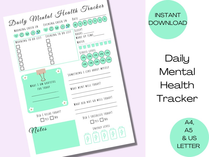Daily Mental Health Tracker | Printable PDF | Daily Mood Tracker | Mood ...