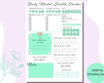 Daily Mental Health Tracker | Printable PDF | Daily Mood Tracker | Mood Journal | Anxiety Tracker | A4, A5, US LETTER
