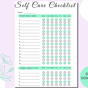 Self Care Checklist | Printable PDF | Daily Checklist | Mental Health Planner | Self Care Planner | A4, A5, US LETTER