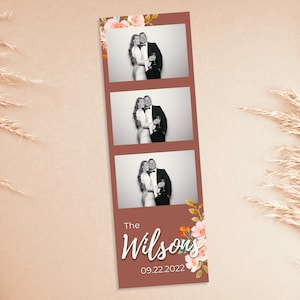 Fall Rose Floral 2x6 photo strip template for photo booth | Editable digital download