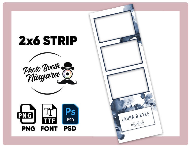 2x6 Photo Booth Strip for Photobooth | PSD + Font with PNG example | Blue Floral strip