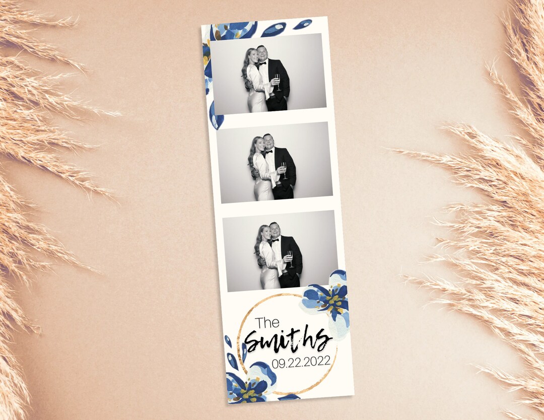 Blue Floral 2x6 Photo Strip Template for Photo Booth Editable Digital