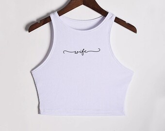 Wife Crop Top, Bride Gift, Honeymoon, Crew Neck and Sleeveless