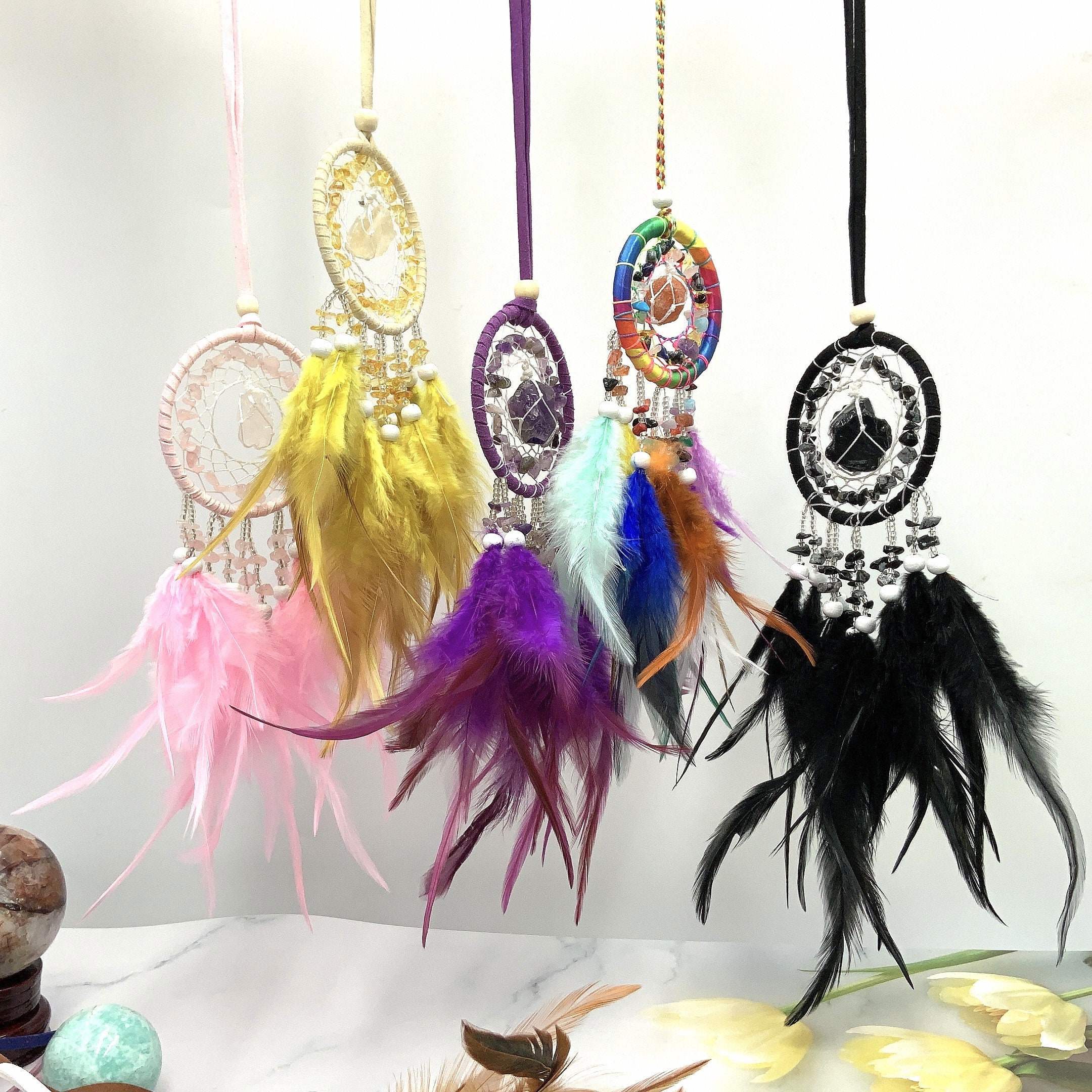 Hand Woven Crystal Dream Catcher (35 x 15 cm), Attract Positive Dreams,  Assorted