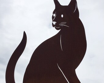 Gartenfigur Katze Lotta – Sitzende Metallkatze Mit Edelrost, 40x35 Cm, Auf Bodenplatte
