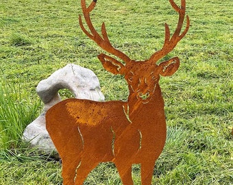 Cerf impatient 117 x 66 cm piquet de jardin patine rouille métal rouille figure