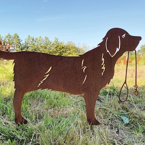 Garden figure dog with leash 88 x 52 cm garden stake rust weatherproof rust metal rust figure rusty garden decoration flower bed stake