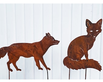 2 Piquets De Jardin En Métal Forme Renard 50 Cm - Décoration Extérieure Rustique Pour Pelouse, Terrasse, Balcon
