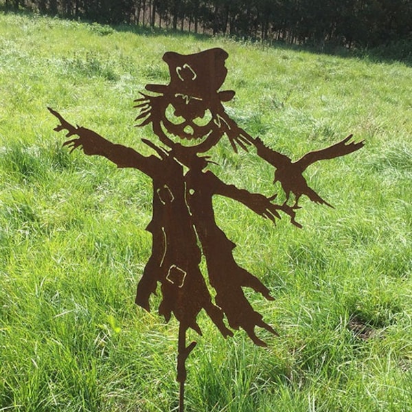 Scarecrow 60 x 52 cm + stick garden stake rust patina metal figure Halloween
