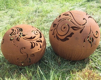 Boule avec ornements motif baroque pour éclairage 40 cm / 50 cm boule de jardin patinée rouille cadeau de boule