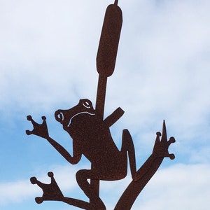 Frog on reeds 90 cm or 120 cm garden stake rust rust garden decoration pond decoration metal rust figure toad water frog gift rusty decoration