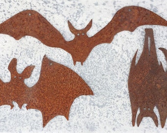 3er Set Fledermaus zum Hängen Edelrost Rost Halloween Dekoration Fledermäuse Rostfigur Wanddeko