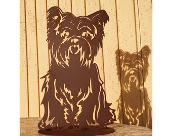 Figurine de jardin chien terrier Bello 52 x 32 cm sur plaque patine résistant aux intempéries rouille métal rouille figure