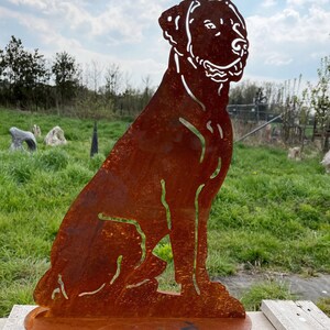 Figurine de jardin chien assis 50 x 35 cm sur plaque patinée résistant aux intempéries rouille métal rouille figure Labrador Boxer image 3
