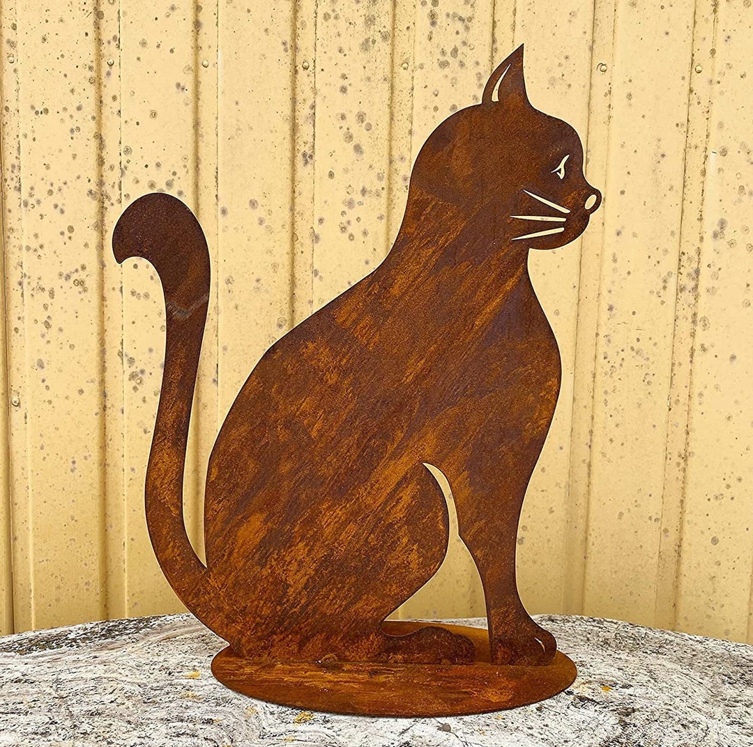 Garden Figure Cat Sitting 45 X 35 Cm on Plate Stainless Rust ...