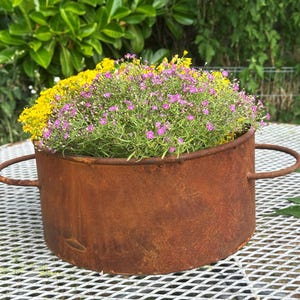 Dekorativ planteringskruka, 15 x 42 cm, väderbeständig stål, rostfri planteringslåda, blomkruka, väderbeständig trädgårdsdekoration, tråg, metalldekoration