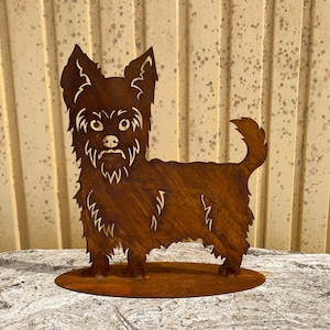 Garden figure dog terrier standing 36 x 31 cm on plate rust weatherproof rust metal rust figure rusty garden decoration dog figure