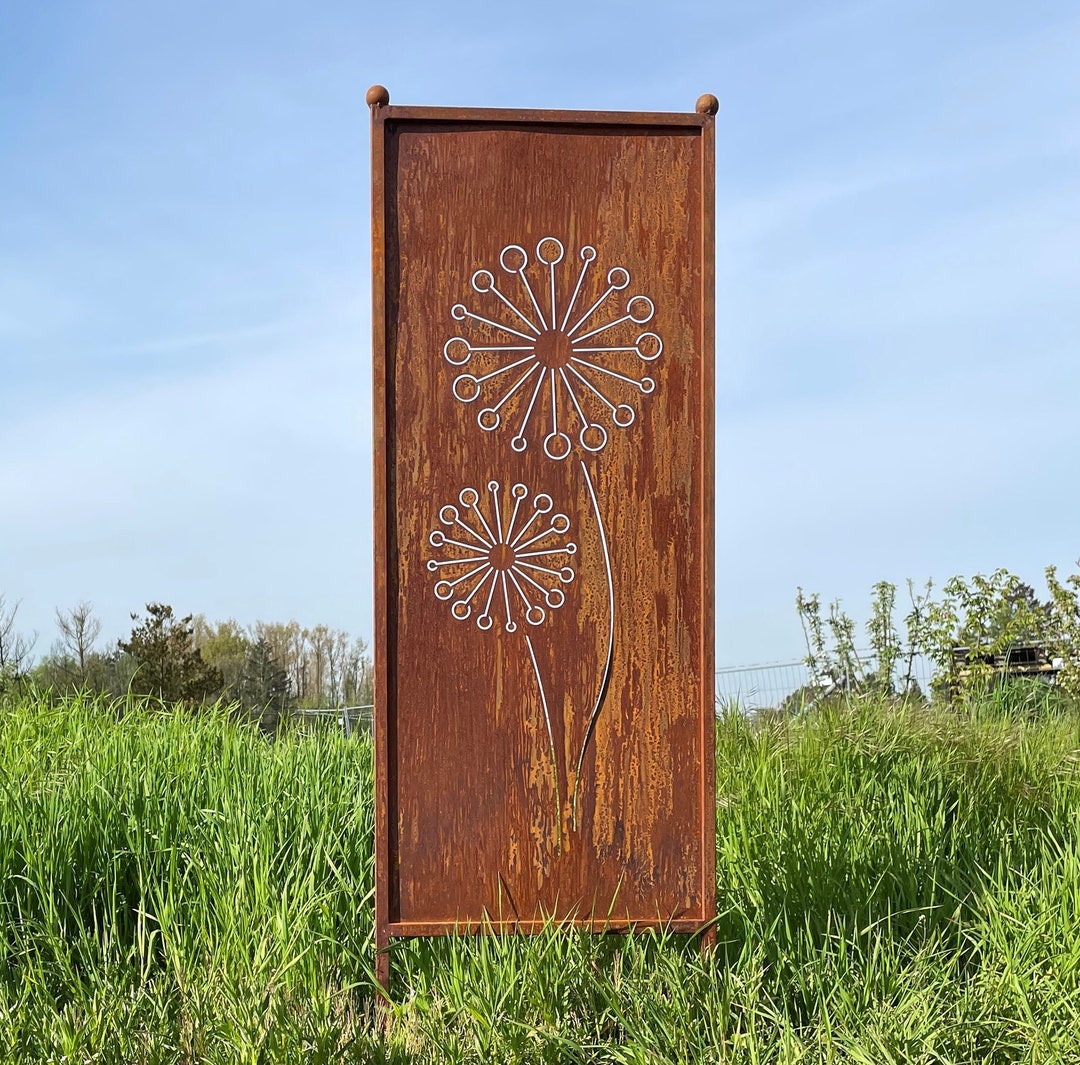 Edelrost Sichtschutz Blumen Motiv 116x33cm / 162x53cm Paravent zum