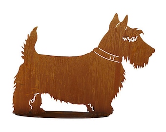 Gartenfigur Hund Scotch Terrier 44x60cm auf Platte Edelrost Wetterfest Rost Metall Rostfigur Scottish Terrier