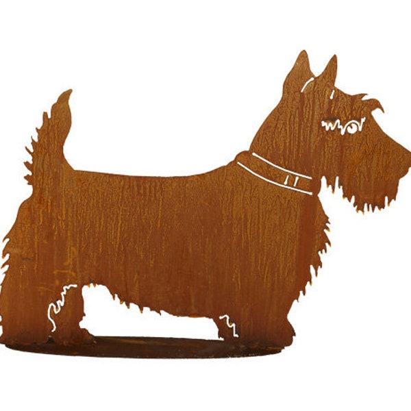 Gartenfigur Hund Scotch Terrier 44x60cm auf Platte Edelrost Wetterfest Rost Metall Rostfigur Scottish Terrier