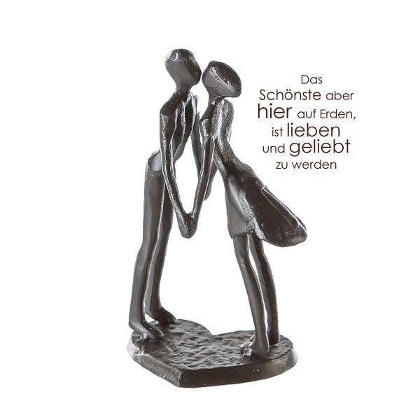 Skulptur HEARTBEAT 15cm Eisen brüniert Paar küssend auf Platte in Herzform Hochzeit Verlobung Liebe Valentinstag Geschenk