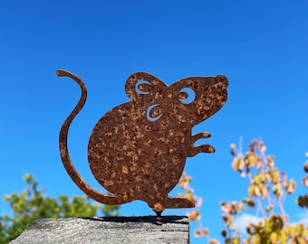 Mouse 9 x 10 cm for screwing patina rust decoration branch garden fence gift