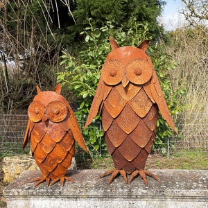Coruja muito bonita 3D óptica 43 cm / 60 cm ferrugem de sua escolha decoração de jardim coruja águia ferrugem figura de metal figura terraço presente decoração enferrujada