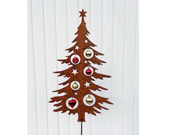 Garten-Weihnachtsdekoration Aus Edelrost Mit Glaskugel – Baum-Deko 115 Cm Hoch, Dunkelblau