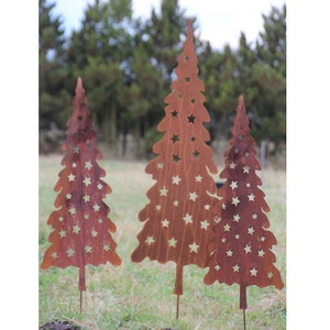 Sapin de Noël rouillé 80 cm ou 100 cm à piquer piquet de jardin sapin avec étoiles sapin de Noël rouille sapin rouillé décoration de jardin