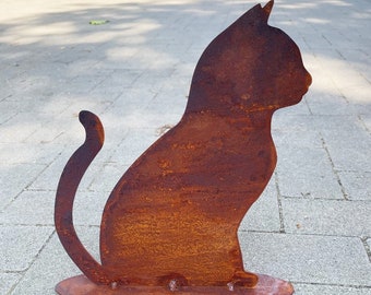 Figurine de jardin chat assis 30 x 25 cm sur plaque grille inoxydable résistant aux intempéries rouille métal rouille figure