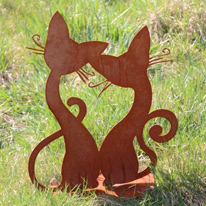 Garden figure cat pair 30 x 24 cm on plate Stainless rust Weatherproof rust metal rust figure cat couple