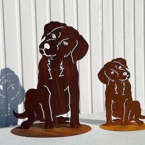 Garden figure dog sitting 35 x 25 cm / 55 x 39 cm on plate rust weatherproof rust metal rust figure rusty garden decoration dog figure puppy