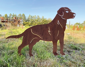 Gartenfigur Hund Labrador 85x61cm Gartenstecker Edelrost Wetterfest Rost Metall Rostfigur Hunde Figur Tier