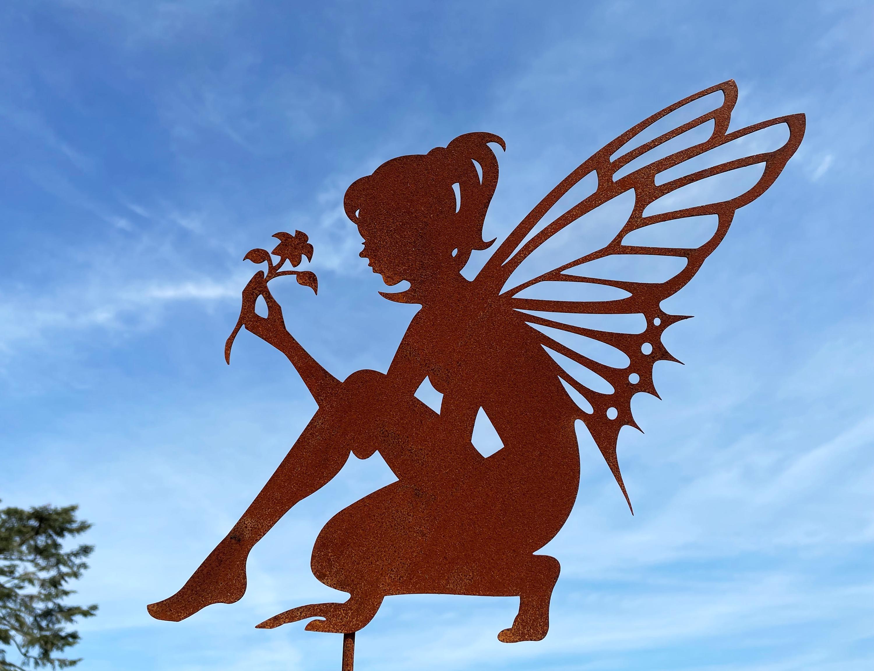 Metall Fee Gartenstecker - Elfen Deko Figur Für Garten Rasen Outdoor Dekoration