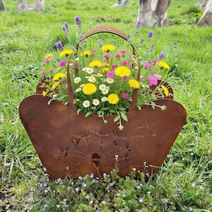 Edelrost Große Handtasche mit Pusteblume 45x42cm Tasche zum Bepflanzen Rost Pflanztasche Blumentopf Windlicht Geschenk rostige Gartendeko