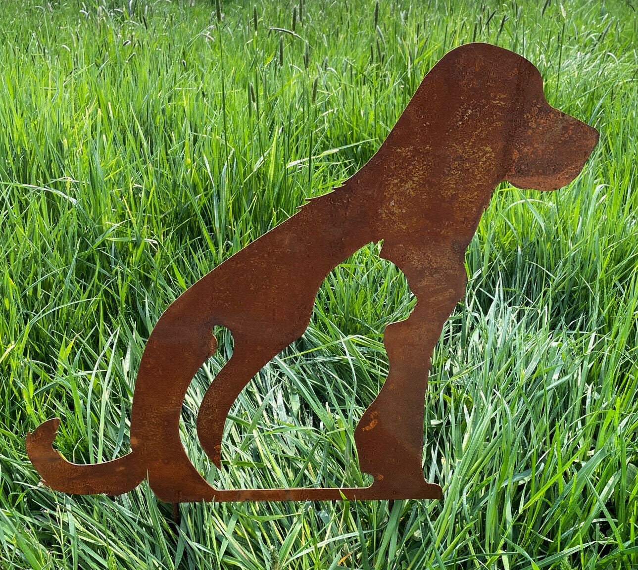 Garden figure sitting dog with cut out cat 50 x 58 cm garden stake silhouette rust metal rust figure animal rusty decoration