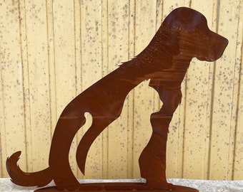 Figurine de jardin chien assis avec chat découpé 50 x 58 cm sur plaque Silhouette Stainless Rust Rust Metal Rust Figure Animal