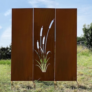 Set of 3 patina privacy screen reed motif 165 x 150 cm screen for plugging sign garden plug rusty garden decoration weatherproof rust