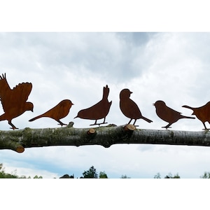 Set of 6 BIRDS with screw for screwing into wood, rust bird sparrow branch garden fence metal rust figure rusty fence decoration