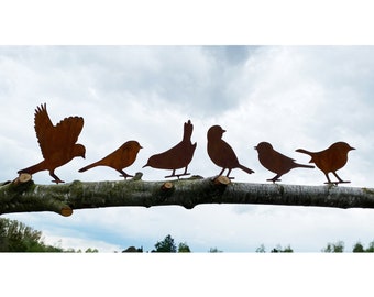 Set of 6 BIRDS with screw for screwing into wood, rust bird sparrow branch garden fence metal rust figure rusty fence decoration