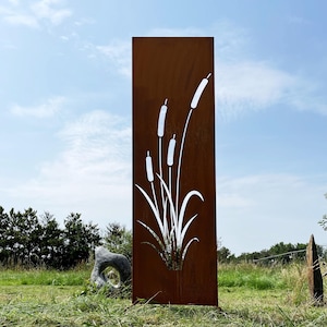Patina privacy screen reed motif 165 x 50 cm screen for sticking sign garden stake garden decoration weatherproof rust metal