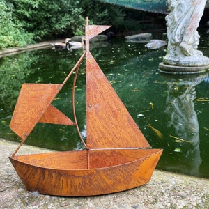 Rostig metallkruka för skepp, 30 x 27 cm, liten segelbåt, rostig, maritim dekoration, kruka, blomkruka, lykta, present, trädgårdsdekoration