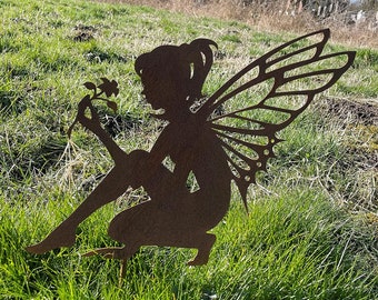 Bornhöft Statua Angelo In Metallo 3D Con Effetto Ruggine - Decorazione Da Giardino, Esterno, Ingresso - Altezza 36 Cm
