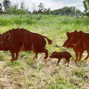 Wildschwein Familie - Frischling 20x36cm und/oder Wildschwein 90x50cm / 63x50cm zum Stecken Gartenstecker Edelrost Wetterfest Rost Metall