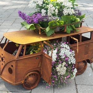 Bulli Bus zum Bepflanzen 75x30x45cm Edelrost Gartendeko Wetterfest Rost Metall Kult Auto Camper flower power Multivan rostige Deko