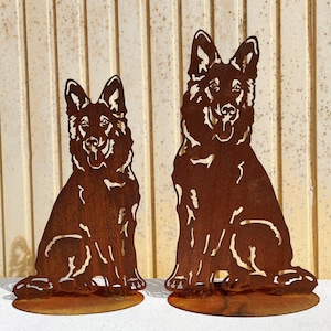 Garden figure dog German Shepherd sitting 50 x 30 cm / 60 x 36 cm on plate rust weatherproof rust metal rust figure rusty garden decoration