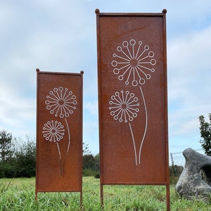 Edelrost Sichtschutz Blumen Motiv 116x33cm / 162x53cm Paravent zum Stecken Schild Gartenstecker Edelrost Gartendeko Wetterfest Rost Metall Bild 1